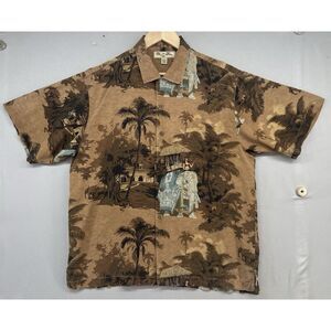 Tommy Bahama Button Shirt LARGE‎ Silk Elephant Bikini Girl India Safari Hawaiin